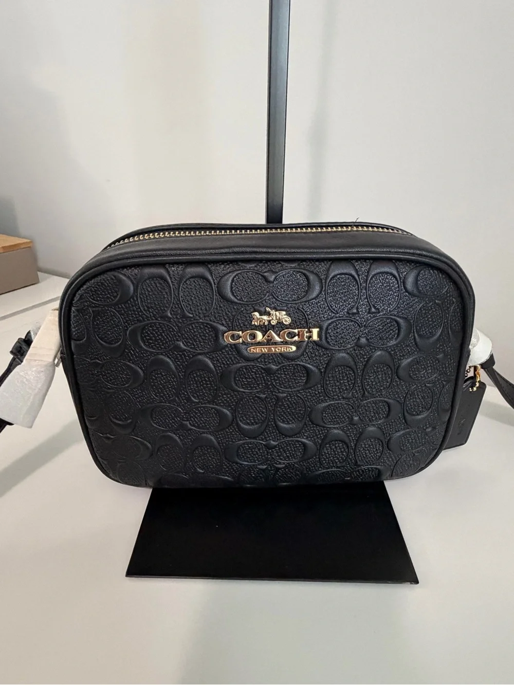 Coach Black Embossed Signature Crossbody with Gold Logo